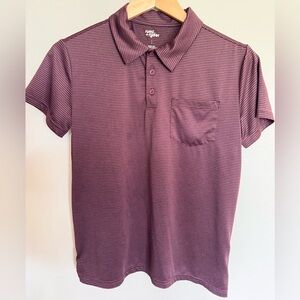 Rumi + Ryder Boys Burgundy Striped Performance Polo Shirt Size L 12-14 QuickDry